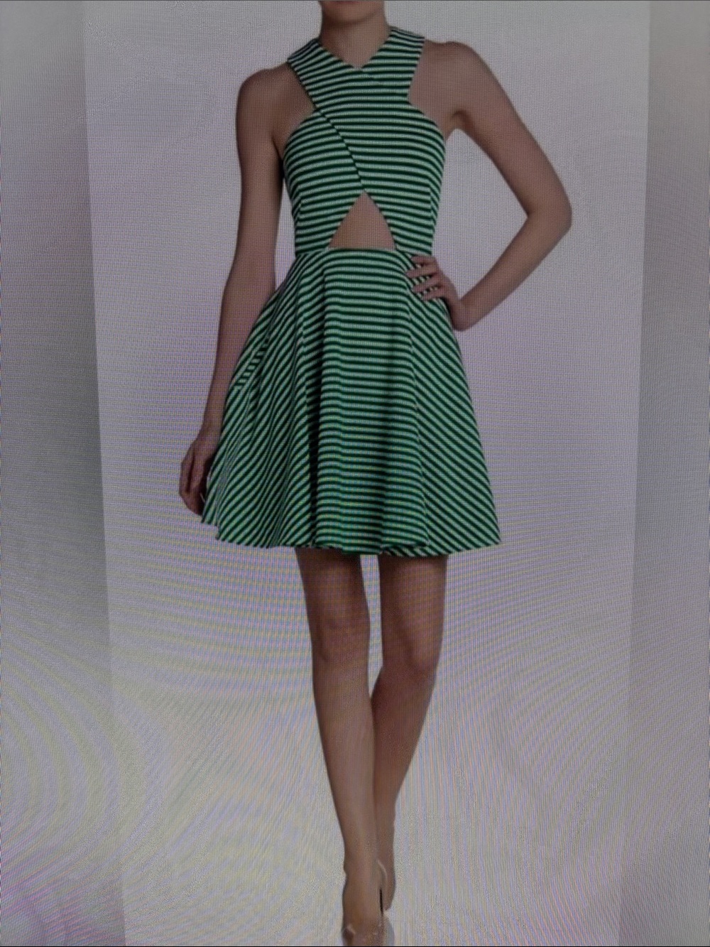 Torn by Ronny Kobo Green & White Striped Dress